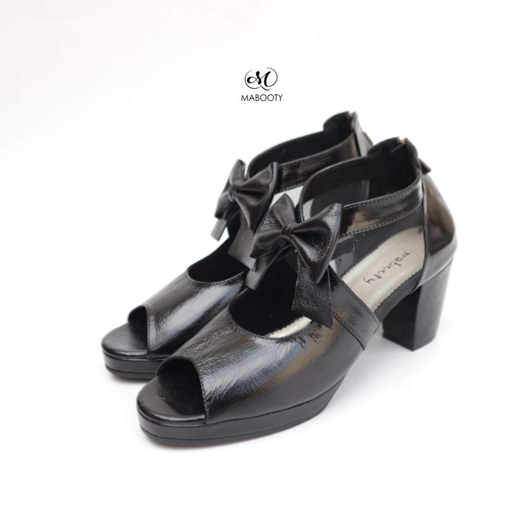Heels Hitam Wanita Elegan Open Toe Sepatu High Heels Formal Casual Stylish Modern Kekinian