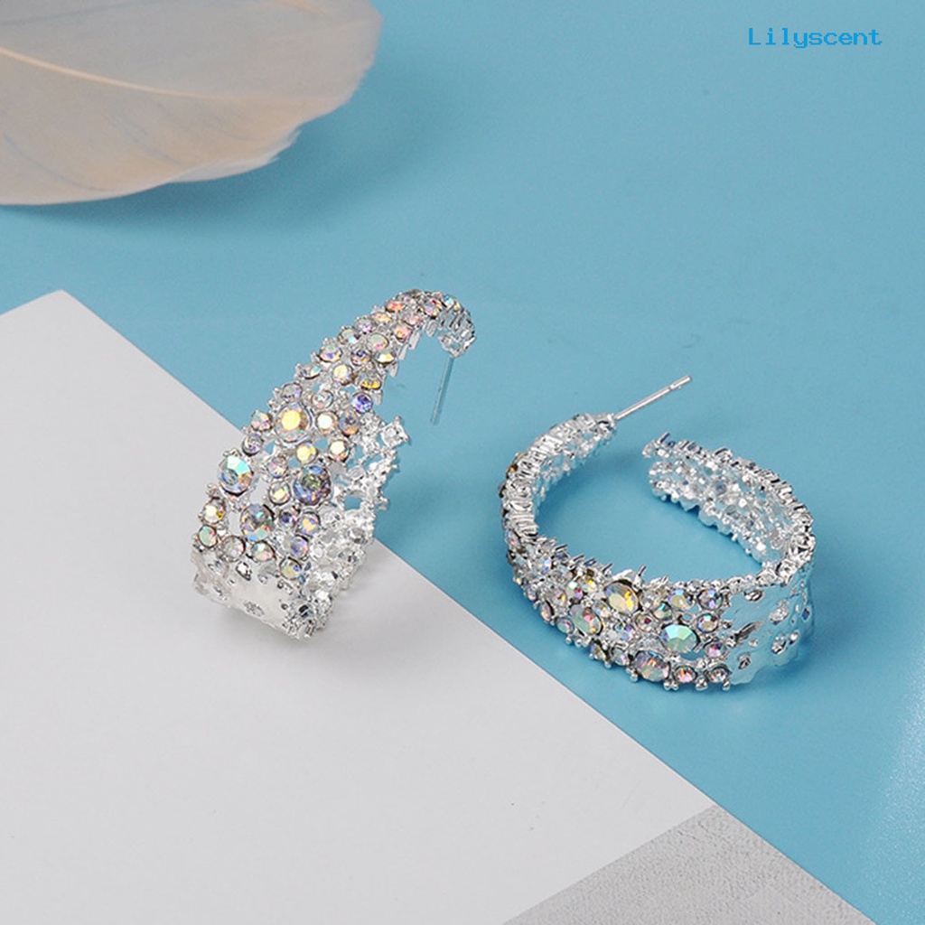 [LS] Wanita Ear Studs Shiny Berlian Imitasi Warna-Warni U-shaped Stud Earrings Perhiasan Tindik Untuk Pesta