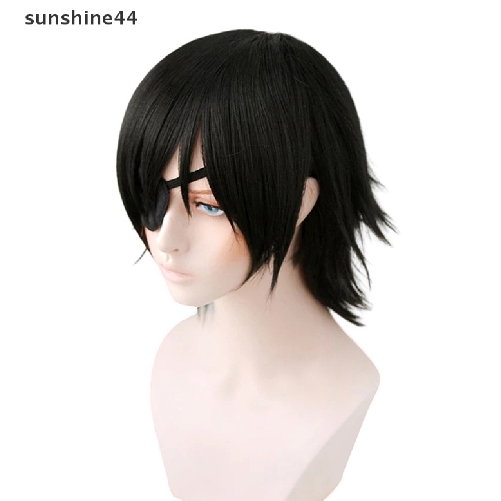 Sunshine Himeno Wig Chain Man Hitam Berbulu Lapis Rambut Sintetis Dengan Tempelan Mata.