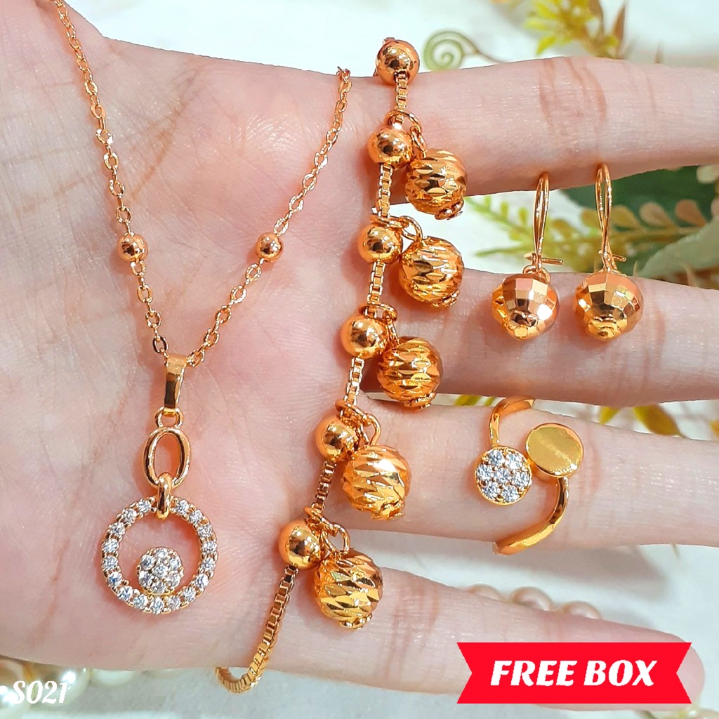 PGX Set Perhiasan Xuping Cincin Gelang Kalung Anting Lapis Emas - S021