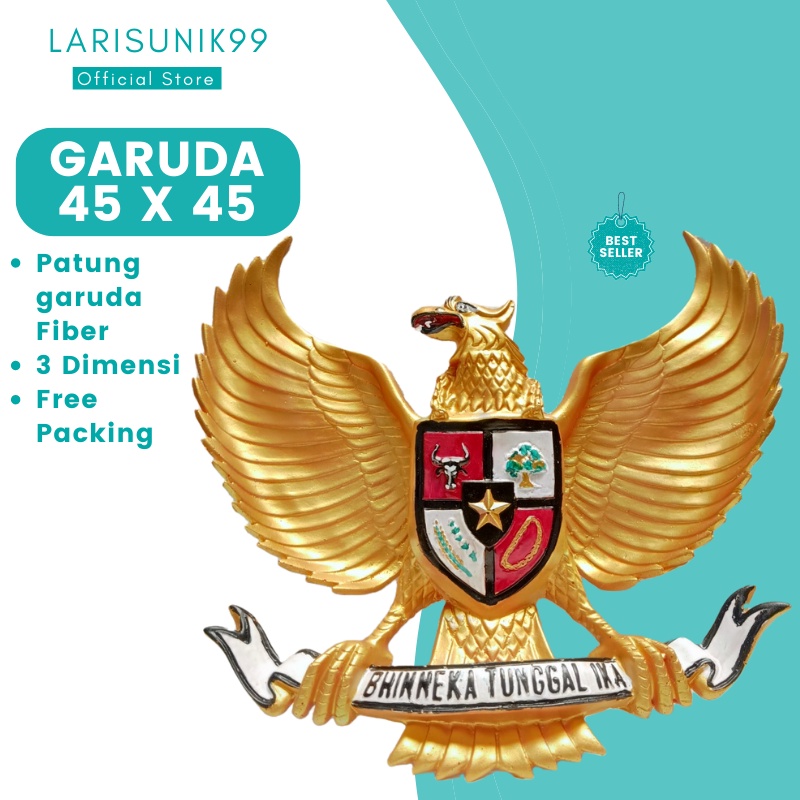 Pajangan Dinding Garuda Pancasila 3 Dimensi Fiber Hiasan Dinding Logo Burung Garuda Gold Timbul 45x45cm