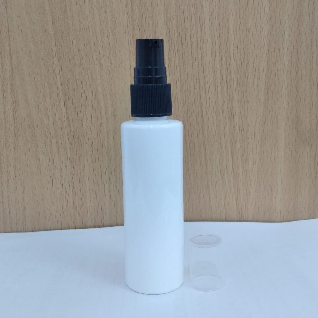 Botol Plastik PET 60ml RF Putih Tutup Pump Treatment Half Cap