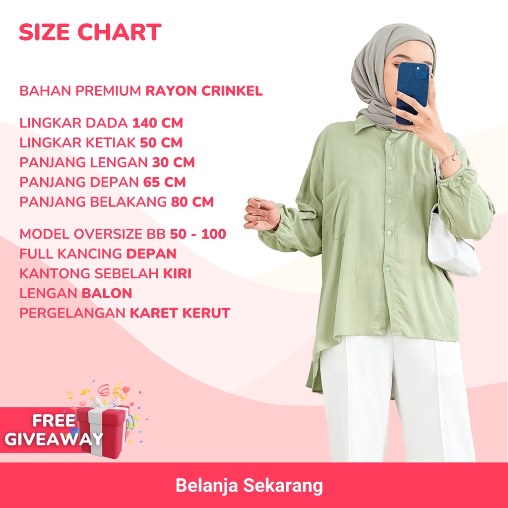 VIERA BLOUSE ATASAN WANITA OVERSIZE LENGAN BALON PANJANG KATUN RAYON CRINCLE AIRFLOW VISCOSE PREMIUM