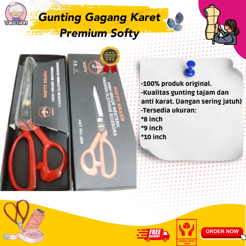 

GUNTING KAIN SOFTY uk 10 INCH / GUNTING GAGANG KARET GOOD QUALITY / GUNTING PENJAHIT HARGA PER PCS