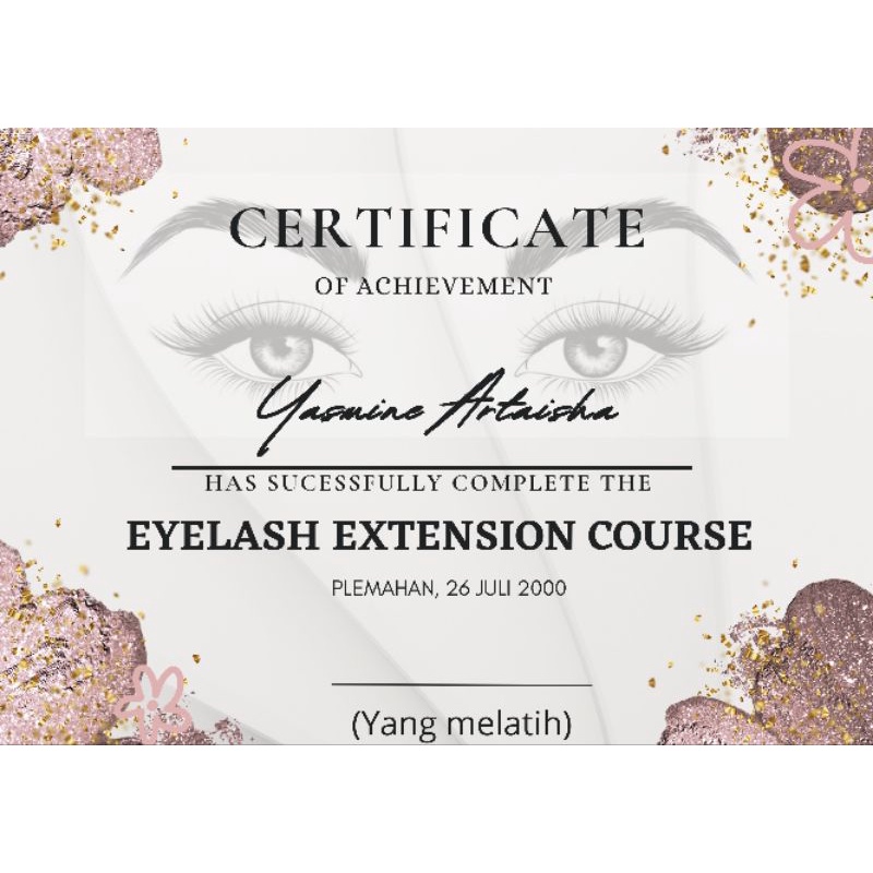 SERTIFIKAT EYELASH EXTENSION, SULAM ALIS, NAIL ART DLL Desain Sertifikat