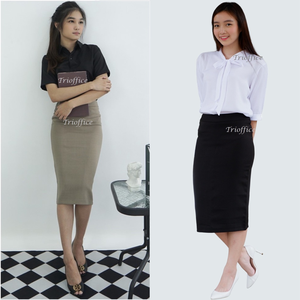 Rok Span Hitam Kerja Formal Polos Midi Sebetis 7/8