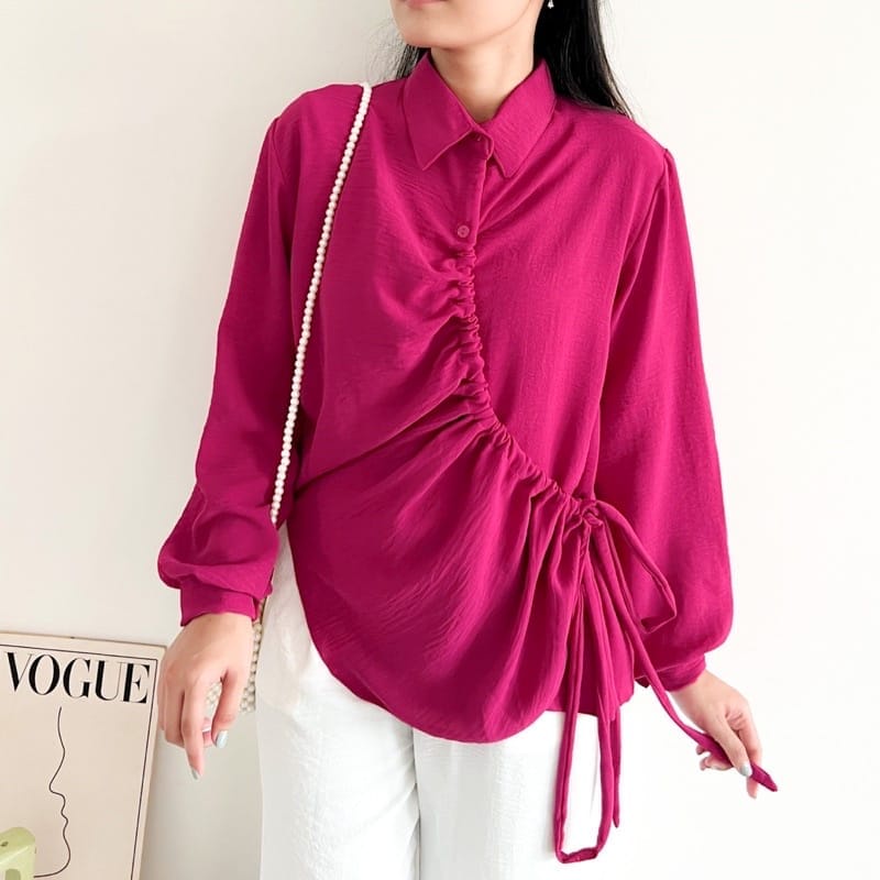 Corla Blouse Crinkle Kemeja Blouse Serut Wanita