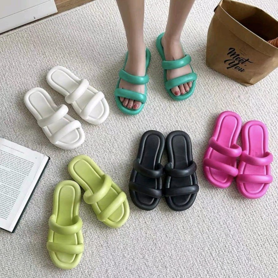 EM Sandal Selop Wanita Tali Dua Bahan Karet PVC Elastis Anti Slip