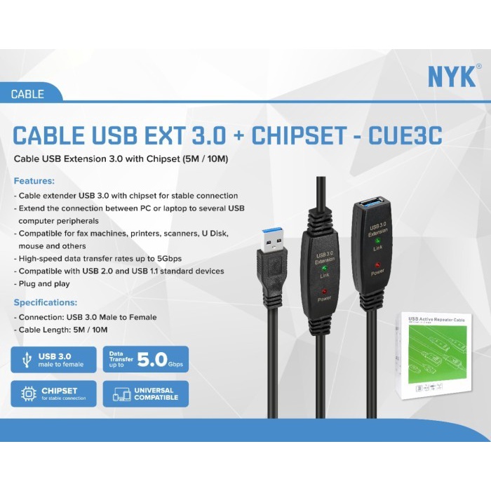 USB EXTENSION Kabel USB 3.0 Active Extender with Chipset Extension 10 Meter