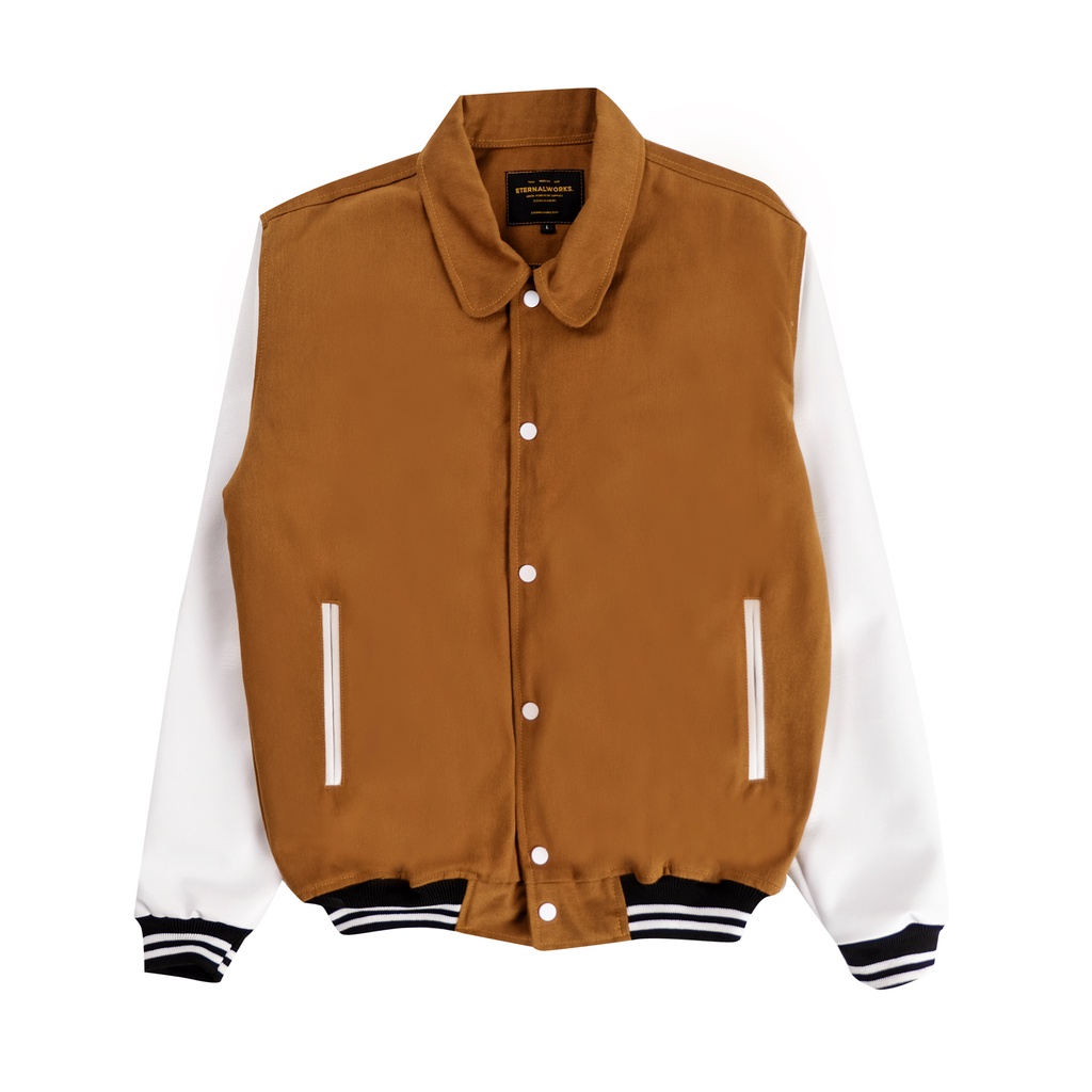 ETERNALWORKS CARAMEL COLLAR VARSITY JACKET - BOMBER JACKET - BASIC VARSITY - VARSITY POLOS