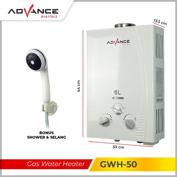 Advance Gas Water Heater 6 Liter Pemanas Air + Free Shower GWH 50 GWH50