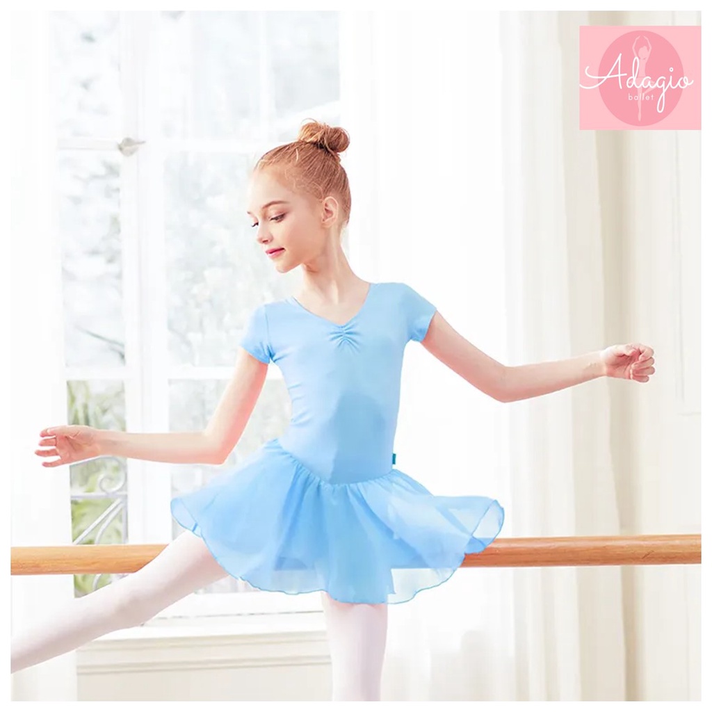 BAJU BALLET DRESS CHIFON - BOW BACK PITA LENGAN PENDEK ANAK