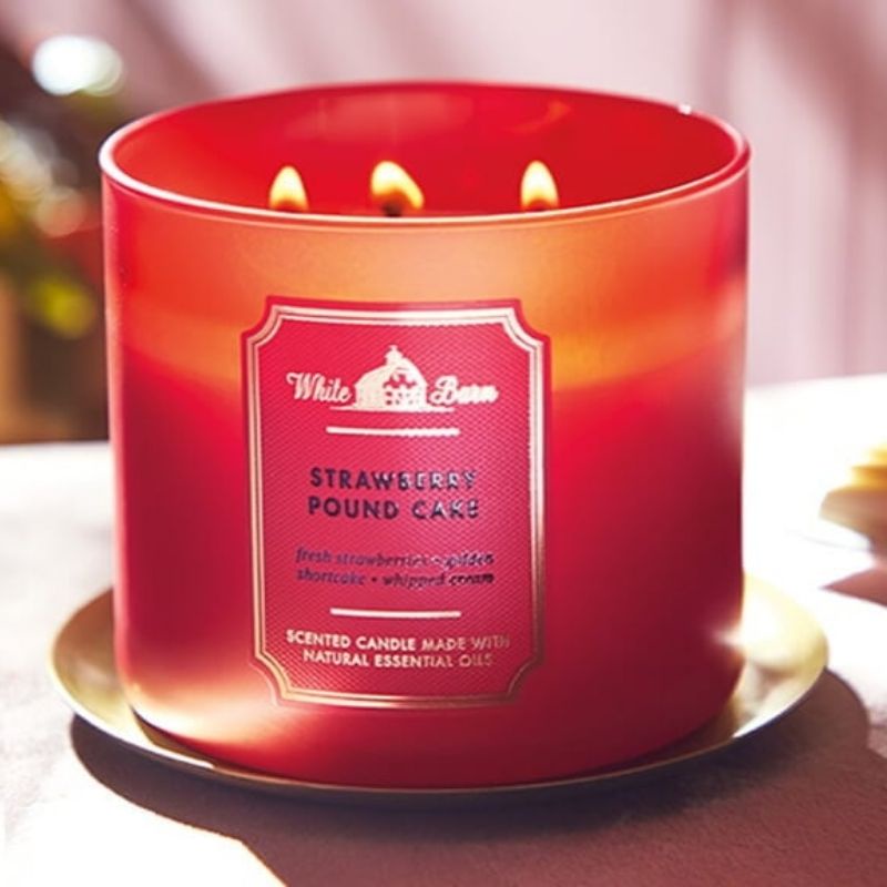 BATH AND BODY WORKS BBW STRAWBERRY POUND CAKE 3-WICK SCENTED CANDLE 411 G LILIN WANGI 3 SUMBU UKURAN BESAR PENGHARUM RUANGAN