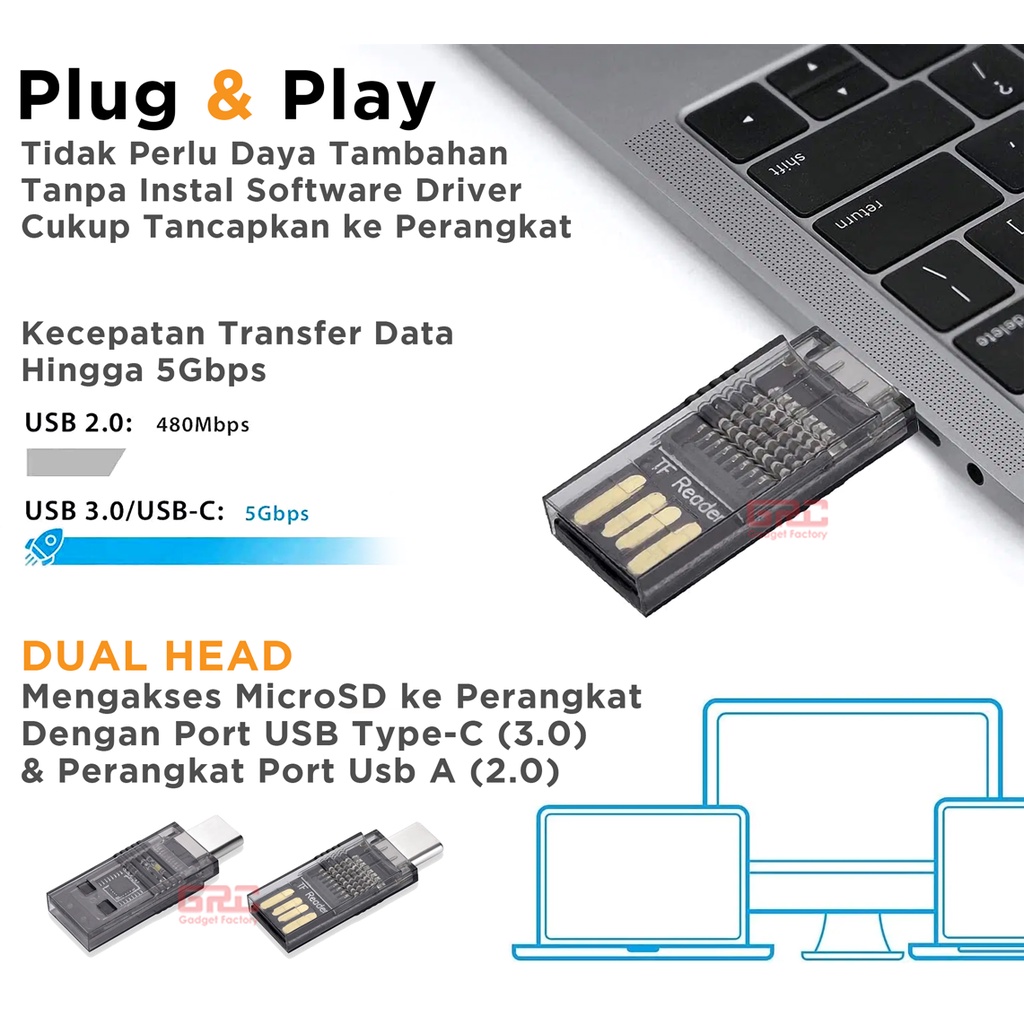 OTG Adapter 2in1 Adaptor Card Reader USB Type-C Micro SD