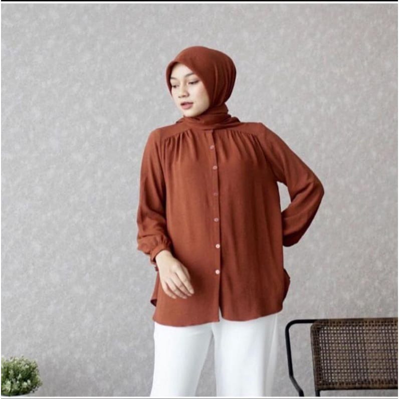 VAIA BLOUSE OVERSIZE / BAJU ATASAN WANITA CRINKLE AIRFLOW /KEMEJA WANITA TERBATU VIRAL (BANYAK SIZE M. L. XL)