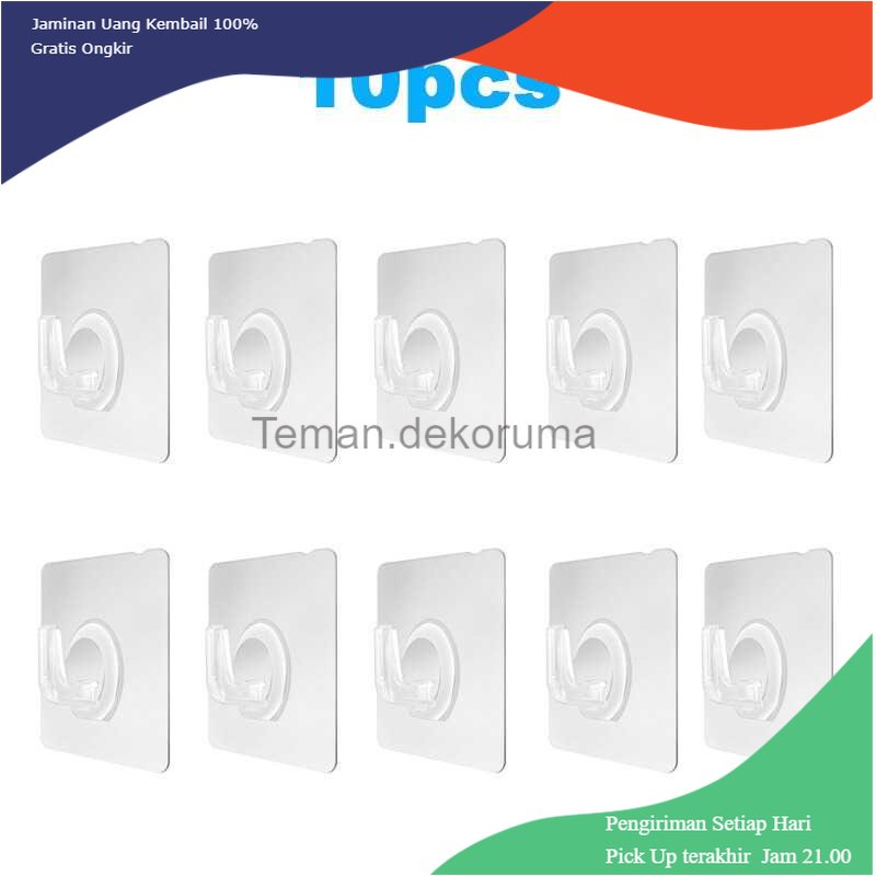 TD-RAK KITPIPI Rak Gantungan Hook Wall Hanger Organizer Adhesive 10 PCS - TC22