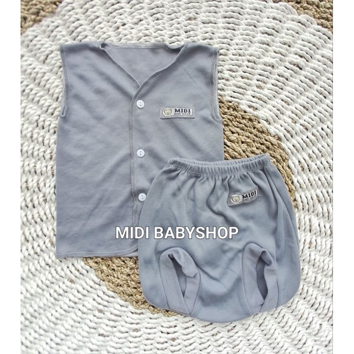 Serian Abu - 3 Stel Setelan Baju Bayi Kutung  Celana Pop Bayi 0 - 3 Bulan Grey Series Midi Babywear