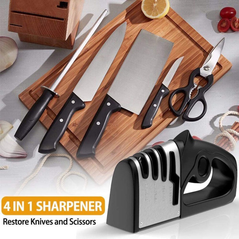 ღ 4in1 Pengasah Pisau Dapur Batu Asah Batu Asah Pisau Cepat Gerinda Tungsten Diamond Ceramic Alat Pengasah Pisau Dapur Aksesoris