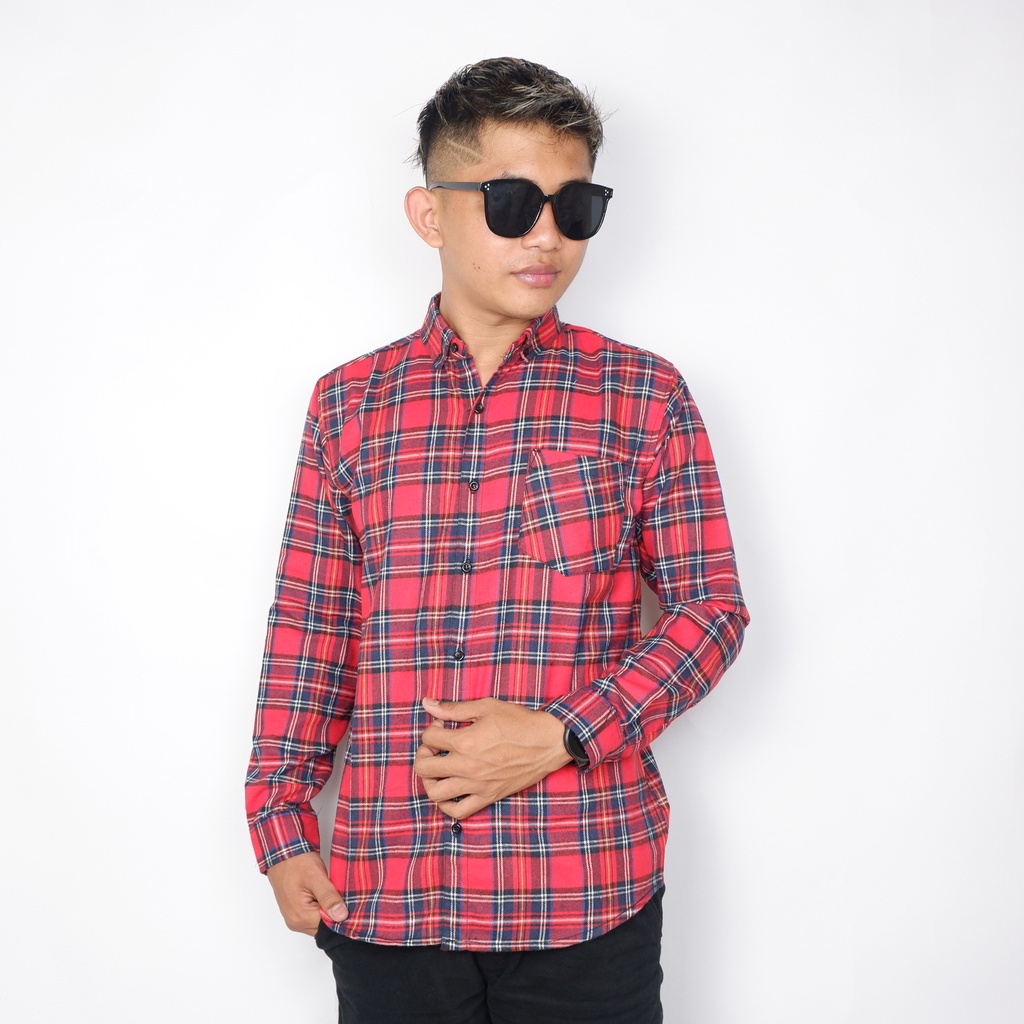 Kemeja Flannel Pria Lengan Panjang Kotak Kotak Premium Size M L XL XXL XXXL