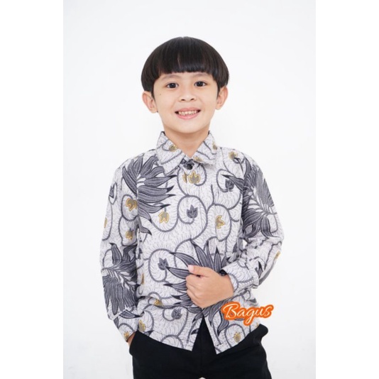 BAJU BATIK KEMWJA ANAK - Kemeja Batik Anak Laki-laki Lengan Panjang Modern Motif Lemah Teles Umur 2-12tahun Kain Katun