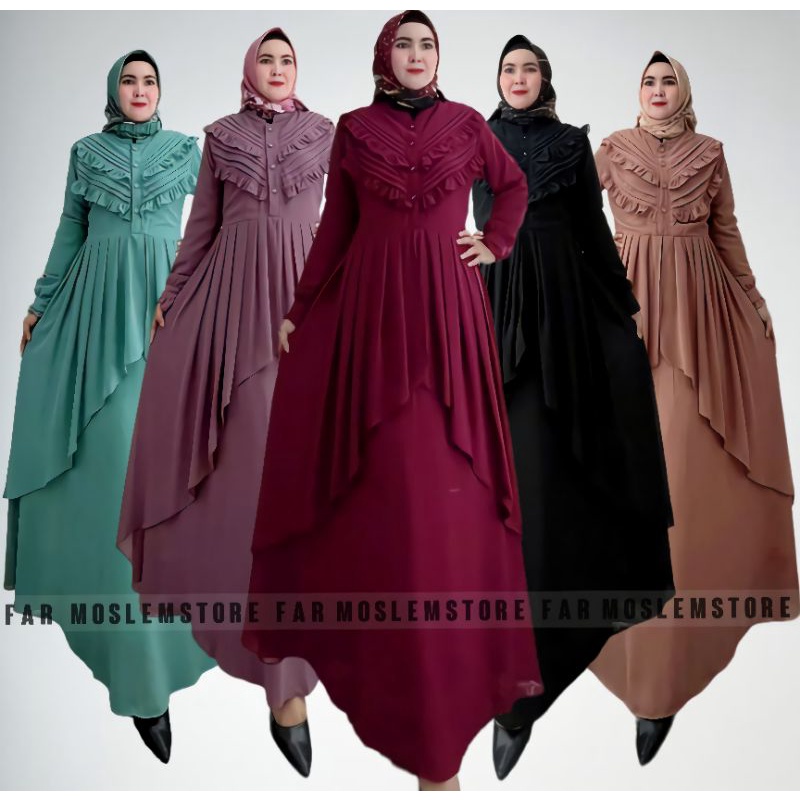 MAUDY DRESS CERUTY BABYDOLL FULL FURRING/GAMIS MUSLIM WANITA TREN KEKINIAN BUSUI/BAJU GAMIS LEBARAN TERBARU/FAR MOSLEMSTORE