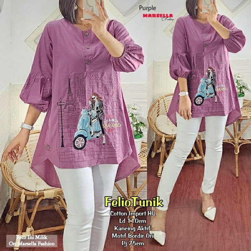 Felio Tunik, TUNIK WANITA MOTIF BORDIR FIT XL LD 106 BAHAN KATUN IMPORT MIX BORDIR TERMURAH TERLARIS OOTD