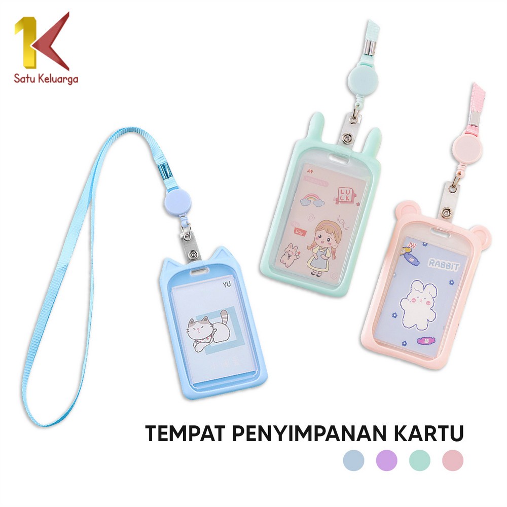 Satu Keluarga Name Tag ID Card Holder Gantungan Kartu Nama Motif Kartun C324 Gantungan Tali Kartu Ak