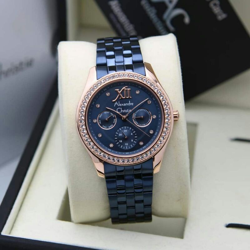 JAM TANGAN WANITA ALEXANDER CHRISTIE AC 2496 BIRU ROSEGOLD AC 2496 ORIGINAL