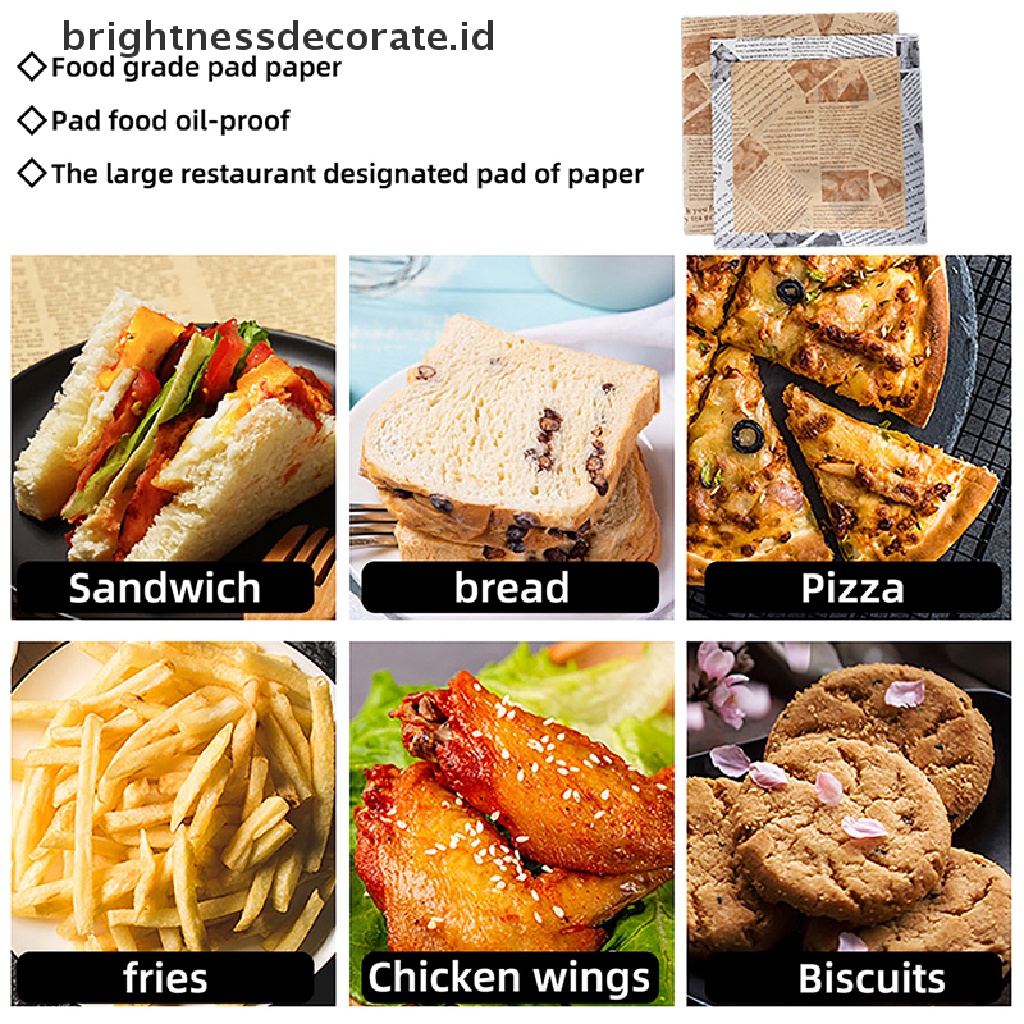 [Birth] 30lembar Kertas Lilin Anti Minyak Roti Sandwich Burger Fries Wrapping Paper [ID]