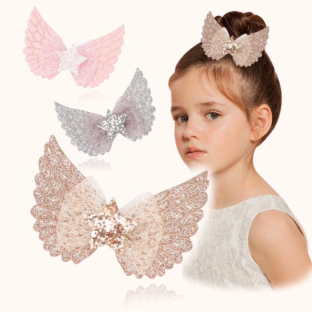 FAIRY ANTIQUE ANGEL WING GIRL KIDS BOW HAIR CLIP GLITTER COLOR PRINCESS RIBBON PIN SAYAP WINGS AKSESORIS RAMBUT ANAK BUTTERFLY KUPU-KUPU KUPU KOREA KOREAN STYLE