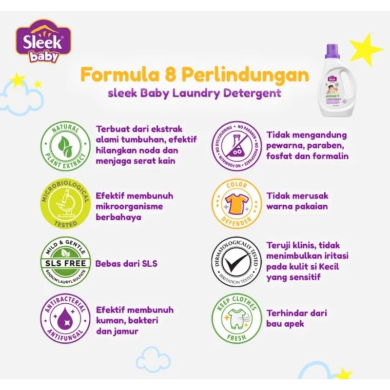 Sleek Laundry Detergent /  Deterjen Khusus Baju Bayi Sleek Baby / Sabun Cuci Bayi Baju Newborn Bayi