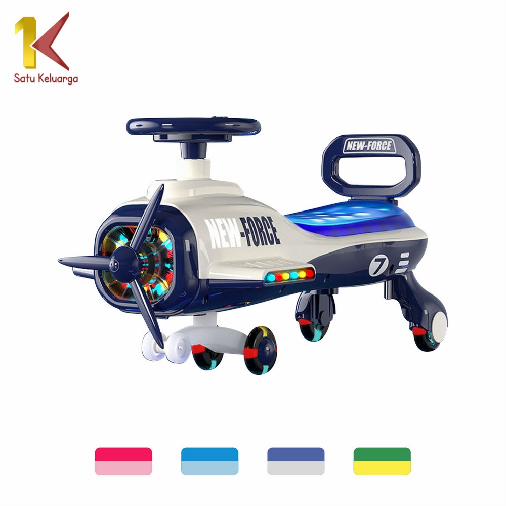 Satu Keluarga Mainan Mobil Mobilan Dorong M303 Aircraft Ride On Swing Car LED Musik Pesawat Skuter D