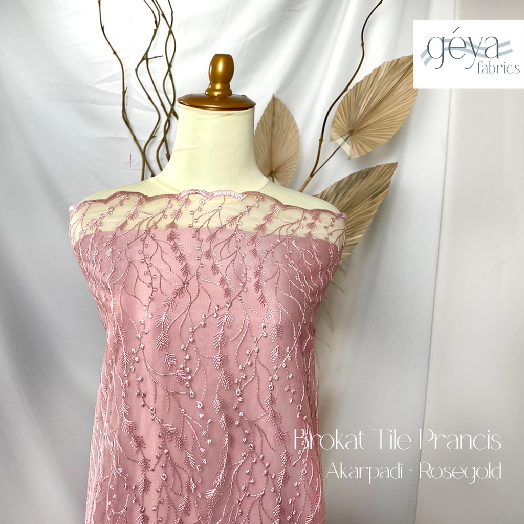 1/2 Meter Kain Brokat Brukat Tile Prancis Bahan Kebaya Motif Akar Padi