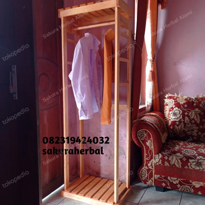 Hanger Rak Gantungan Pakaian Serba Guna Bahan Kayu Tinggi 160Cm