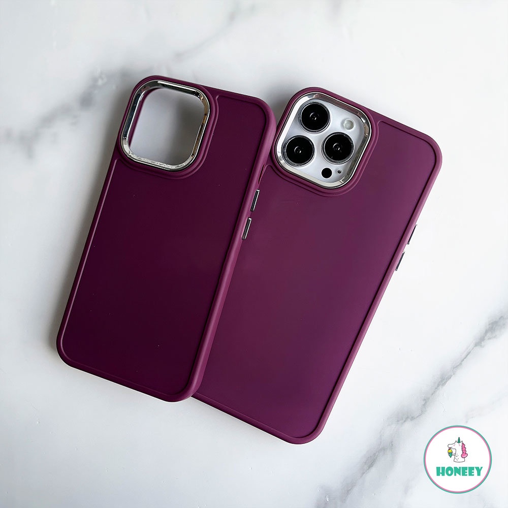 IPHONE Luxury Palting Metal Matte Color Contrast Halus Casing Ponsel Kompatibel Untuk Iphone14 13 12 11 Pro Max Ultra Slim Shockproof Lembut TPU Penutup Belakang