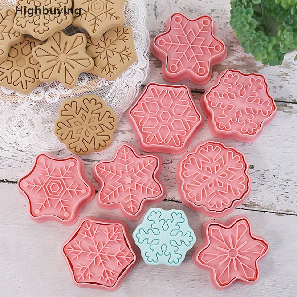 Hbid 8Pcs/set Snowflake Frosg Cookie Mould Cutter Embosser Natal Pastry Bakery Kue Cetakan Alat Aksesoris Dapur Glory