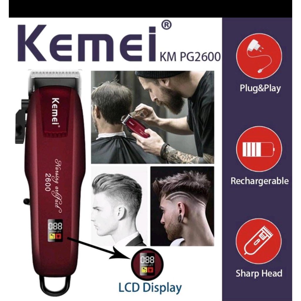 Alat Cukur Rambut Kemei KM 2600 PG Hair Clipper LCD Cukuran KM PG2600