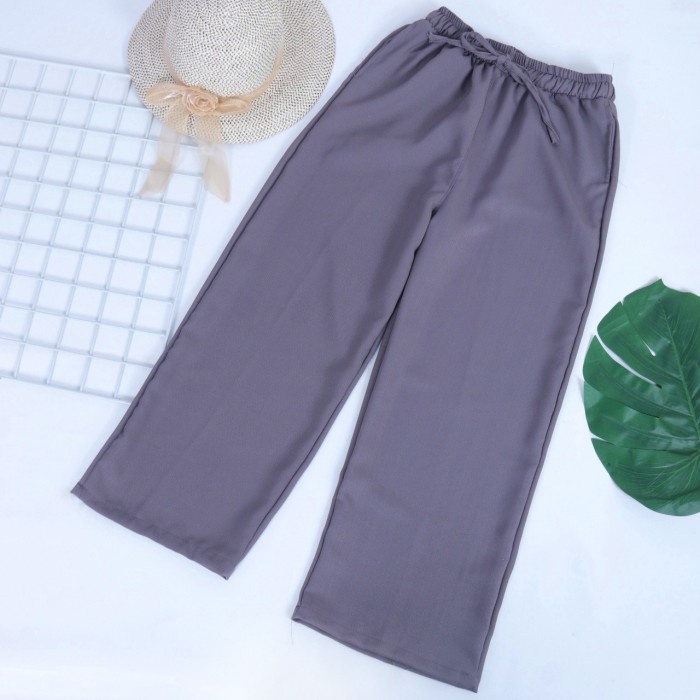 Celana Kulot Uniqlo Dewasa Panjang Wanita Polos / Bahan Rainbow Twill DARKGREY Size L Y1M6 Promo Mur