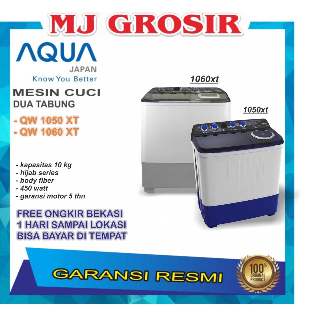 MESIN CUCI AQUA JAPAN QW 1060 XT 10KG 2 TABUNG 1050 XT HIJAB MODE