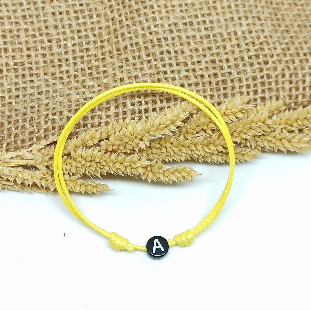 [Kuning] 1mm Gelang Tali Inisial Kuning / Gelang Couple Inisial / Gelang Kuning Polos