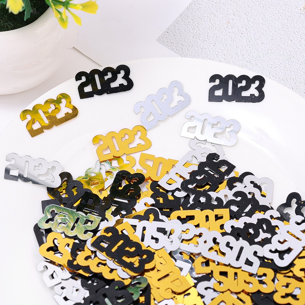 1pak 15g Tahun Baru 2023angka Kilau Kecil Payet Hitam Emas Perak Pesta Sprinkles Warna Campur Confetti Perlengkapan Sebar Anniversary Dekorasi Meja