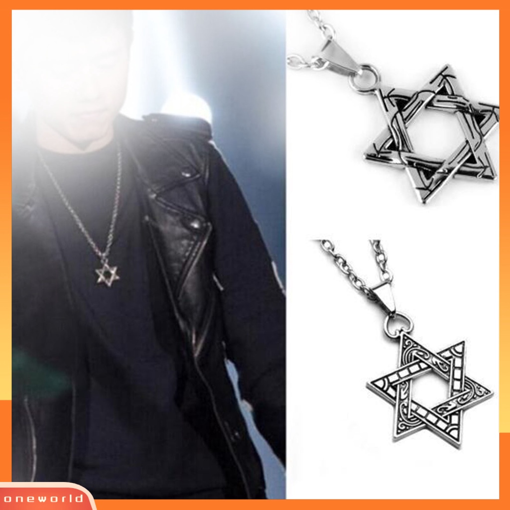 {oneworld} Unisex Hip Hop Hexagram Bentuk Liontin Kalung Rantai Fashion Perhiasan Aksesori