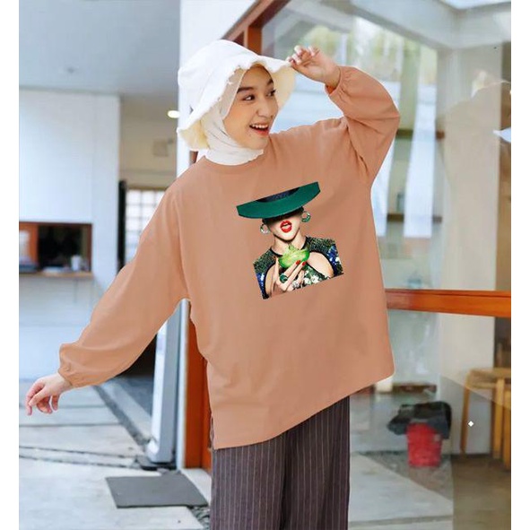 BLOUSE OVERSIZE LENGAN PANJANG KARET LD 130CM DTF CEWEK GELAS