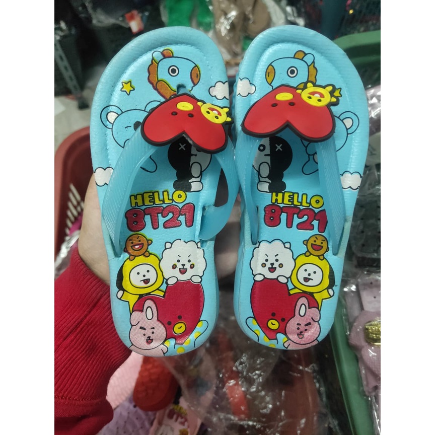 SANDAL JEPIT ANAK JELLY BT21 KARAKTER DARI BTS dan Boba 669-63 UK 24/35/ sandal jepit boba anak