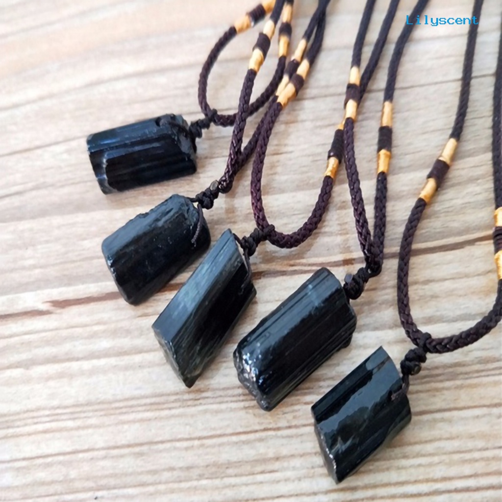 Ls Kalung Tali Faux Tourmaline Stone Pillar Pendant Fashion Perhiasan Kalung Unisex Untuk Pesta