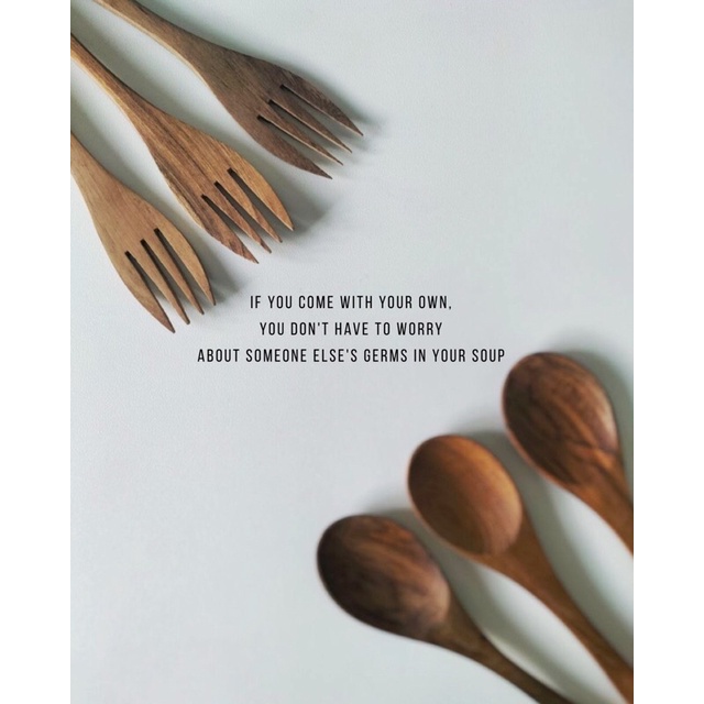 wooden cutlery set eco friendly sendok garpu kayu sumpit sedotan pouch