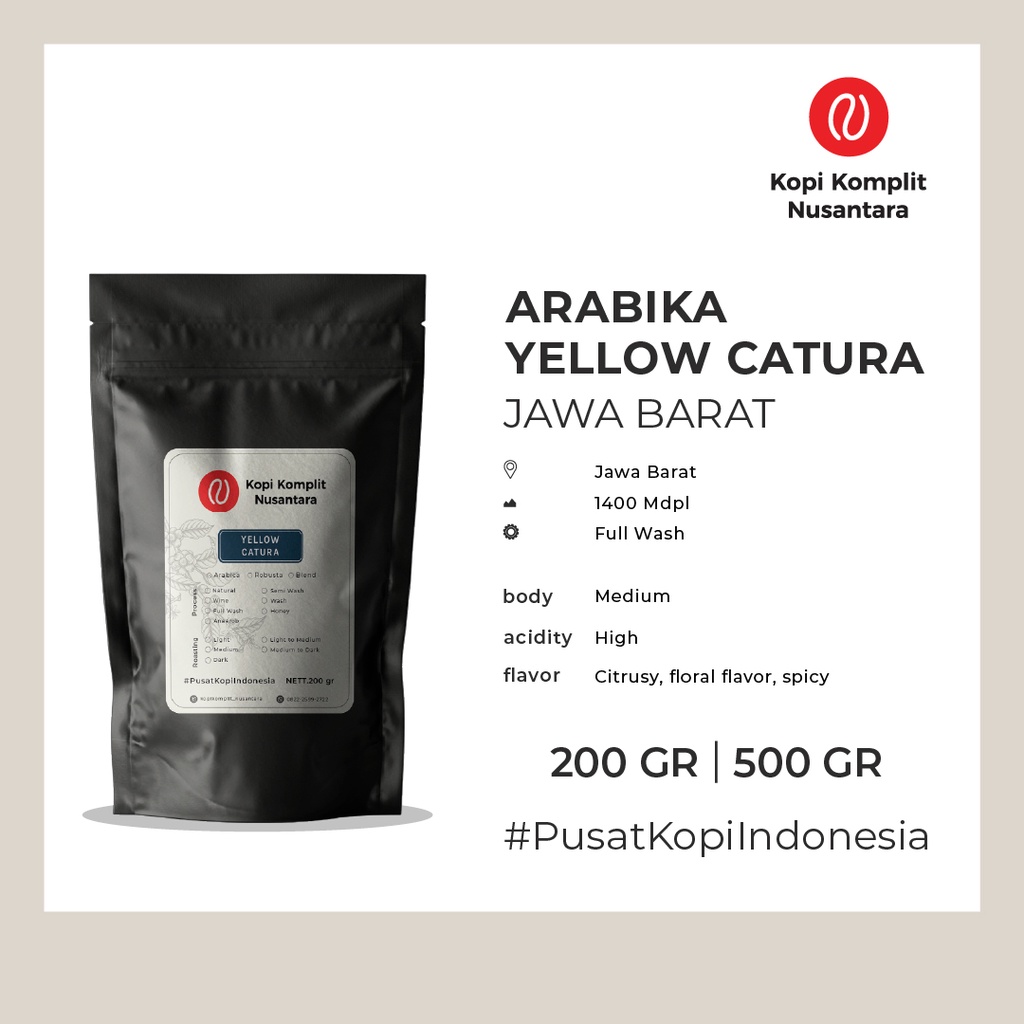 

Arabika Yellow Catura Garut Medium Roasting - Kopi Biji dan Bubuk