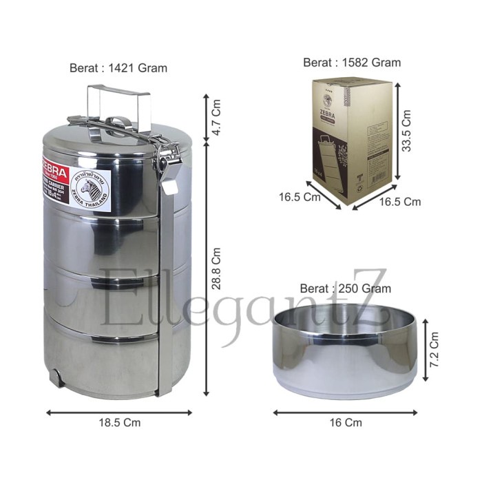 RANTANG MAKAN STAINLESS STEEL ZEBRA 4 SUSUN DIAMETER 16CM ( 150164 ) #ORIGINAL