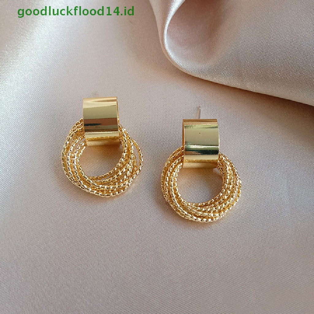 [GOOGFOUR] 1pasang Mode Lingkaran Anting Untuk Wanita Retro Geometri Logam Drop Earrings Tren Fashion Perhiasan Bertingkat Lingkaran Kecil Pendant Earrings [TOP]