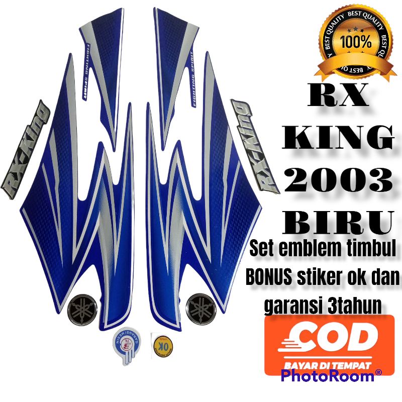 striping rx king 2003 biru set emblem timbul, stiker lis body rx king 2003 biru + emblem komplit tim